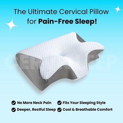 Orthopedic cervical pillow designed for pain-free sleep, featuring breathable mesh and memory foam support.